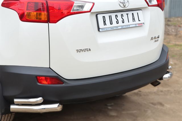 Защита РусCталь заднего бампера уголки d63 (секции) d42(секции) для Toyota RAV4 2013-2015. Артикул TR4Z-001288