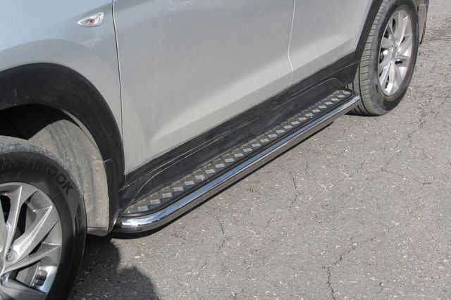 Пороги Slitkoff d57 с листом усиленная для Hyundai Tucson III Turbo 2018-2026. Артикул HT18Т004