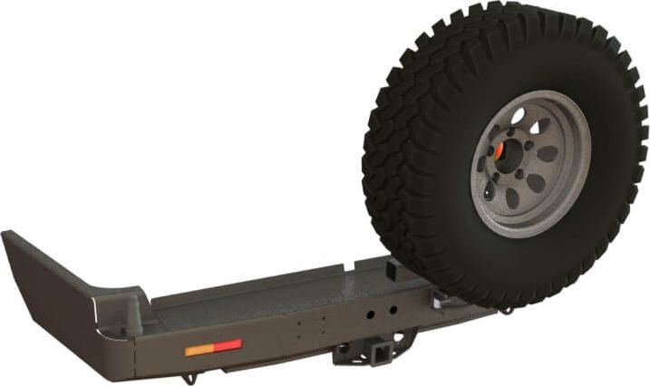 Бампер силовой задний STC для Toyota Land Cruiser 105 1998-2007 с квадратом под фаркоп, кронштейном крепления запасного колеса справа и фарами заднего хода/ ПТФ. Артикул STC-TLC105-BR-C2-L2