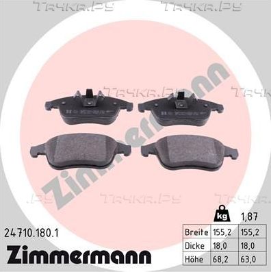 Тормозные колодки Zimmermann передние для Renault Clio IV 2013-2019. Артикул 24710.180.1