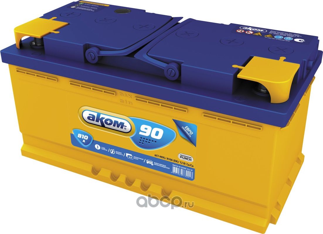 АККУМУЛЯТОР 6СТ- 90 АКОМ О.П.(ПУСКОВОЙ ТОК 780А) (Akom). Артикул 4607034730581