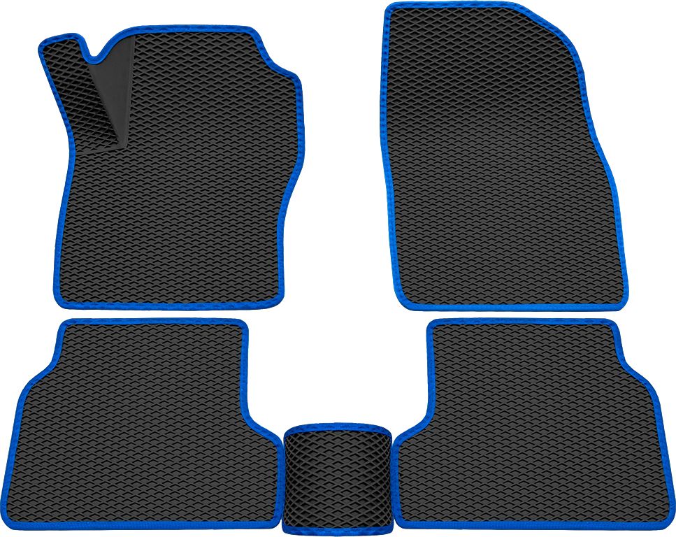 Коврики Rezkon 3D EVA Ромб резиновые для салона Ford Focus II 2008-2011 Синий кант. Артикул 9216010103