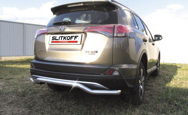 Защита Slitkoff заднего бампера d57 волна для Toyota RAV4 IV рестайлинг 2015-2019. Артикул TR415-011