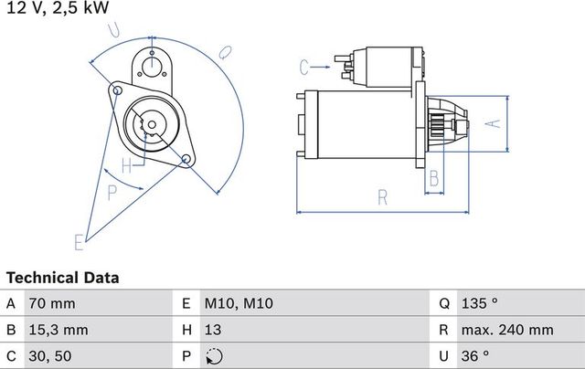 Стартер Bosch для Mercedes-Benz GLE I (W166) 2015-2016. Артикул 0 986 024 590