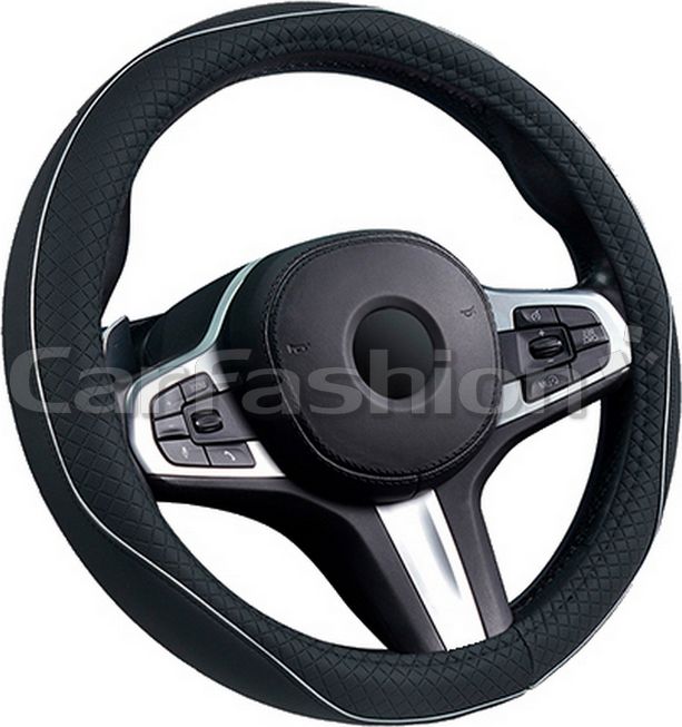 Оплётка на руль CarFashion Club (размер M, экокожа, цвет ЧЕРНЫЙ/СЕРЫЙ). Артикул 31634