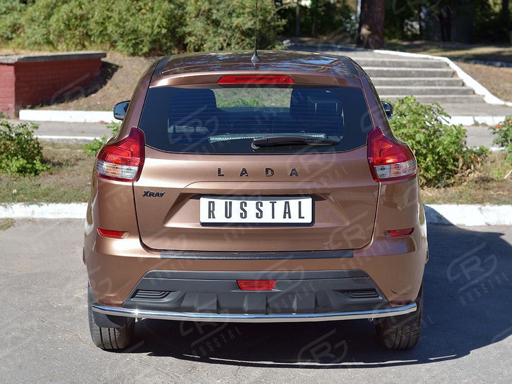 Защита RusStal заднего бампера d42 секции для Lada Xray 2015-2026. Артикул LXRZ-002393