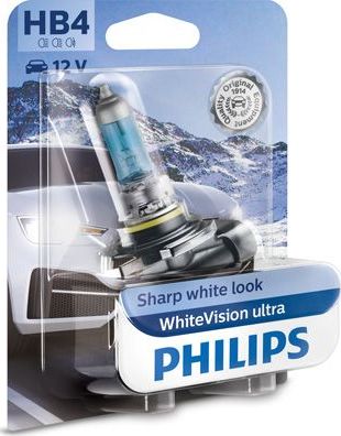 HB4 12V- 51W (P22d) (абсолютно белый свет+60% вид.) WhiteVision ultra блистер (1шт.) Philips WhiteVision ultra. Артикул 9006WVUB1