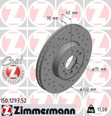 Тормозной диск Zimmermann SPORT Z передний для BMW X5 I (E53) 2000-2006. Артикул 150.1297.52