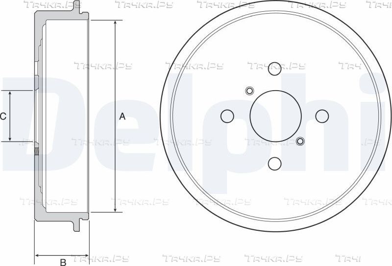 Тормозной барабан Delphi задний для Toyota Yaris III 2010-2014. Артикул BF552