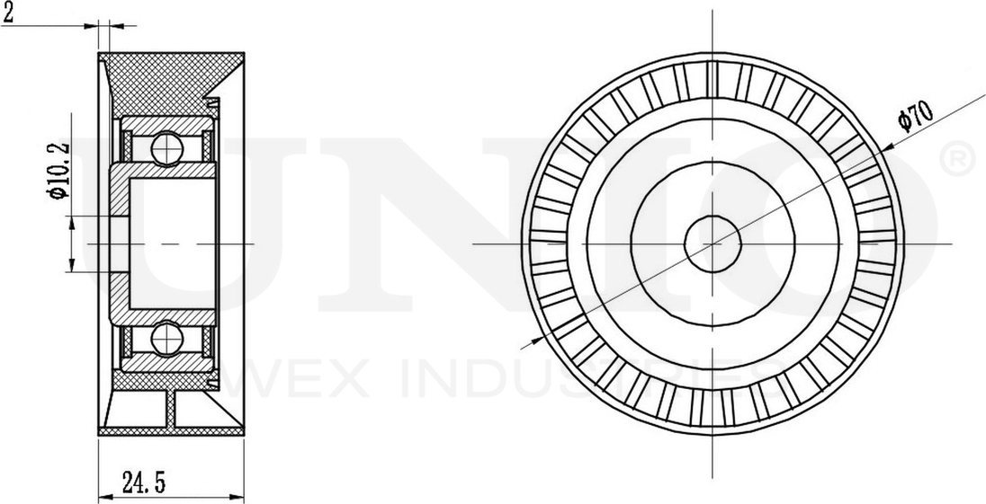 Ролик поликлинового ремня направляющий (Unio). Артикул TNS-10051