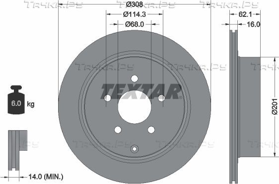 Тормозной диск Textar Pro задний для Nissan Murano Z50 2003-2008. Артикул 92149303
