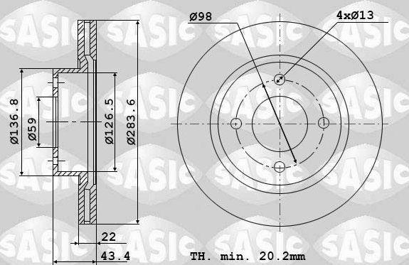 Тормозной диск Sasic передний для Fiat Doblo I 2001-2015. Артикул 9004482J