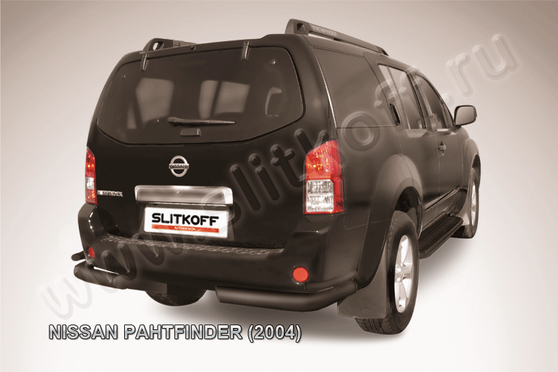 Защита Slitkoff задняя d76/42 уголки двойные ЧЕРНАЯ матовая для Nissan Pathfinder R51 2004-2010. Артикул NIP013B