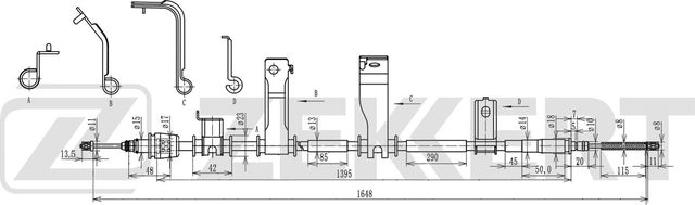 Трос ручника (тросик ручного тормоза) Zekkert задний правый для Hyundai i20 I 2008-2015. Артикул BZ-1129