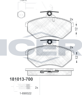 Тормозные колодки Icer передние для Volkswagen Golf III 1991-1997. Артикул 181013-700