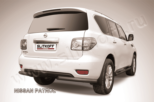 Защита Slitkoff задняя d76 уголки ЧЕРНАЯ матовая для Nissan Patrol Y62 2012-2014. Артикул NIPAT019B