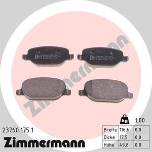 Тормозные колодки Zimmermann задние для Alfa Romeo 159 2005-2012. Артикул 23760.175.1