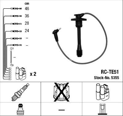 Высоковольтные провода (провода зажигания) (комплект) NGK для Toyota Corolla E110 1997-2000. Артикул 5355