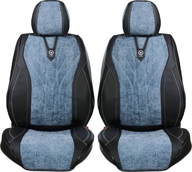 Накидки Seintex каркасные на сидения со вставкой из ткани (Париж), цвет Черный/вставка серо-голубая. Артикул 317955