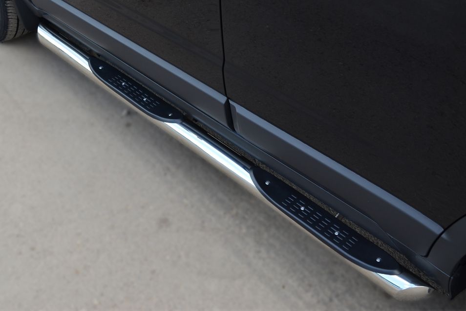 Защита порогов RusStal труба d76 с накладкой (вариант 1) для Opel Antara 2012-2026. Артикул OAT-0013691