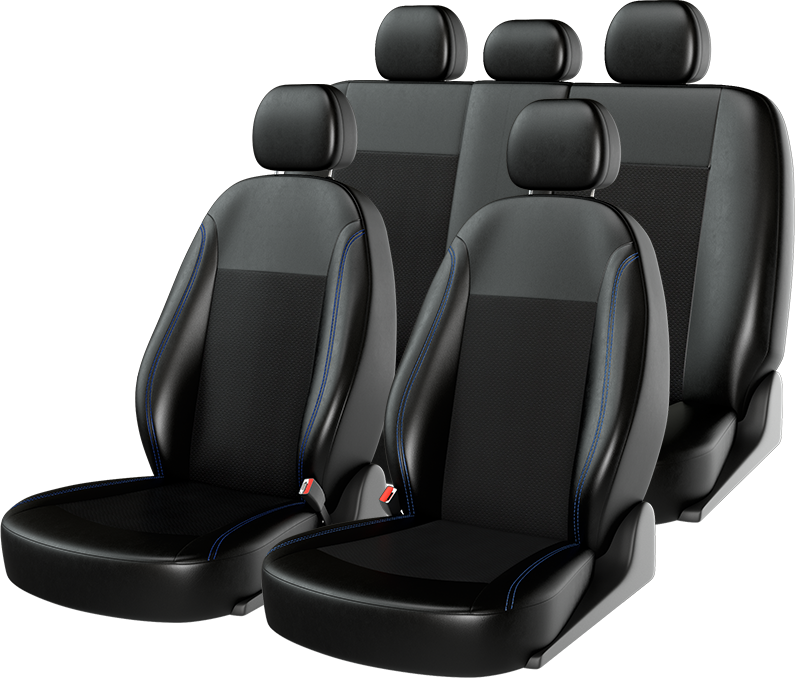 Чехлы универсальные CarFashion Atom Leather на сидения авто, цвет Черный/Черный/Синий. Артикул 10951