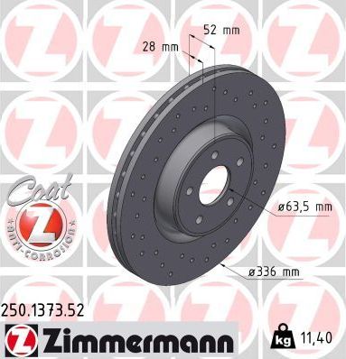 Тормозной диск Zimmermann SPORT Z передний для Ford Focus II 2009-2011. Артикул 250.1373.52