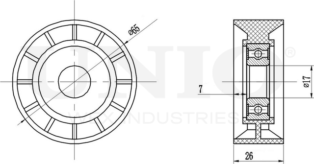 Ролик поликлинового ремня направляющий (Unio). Артикул TNS-10067