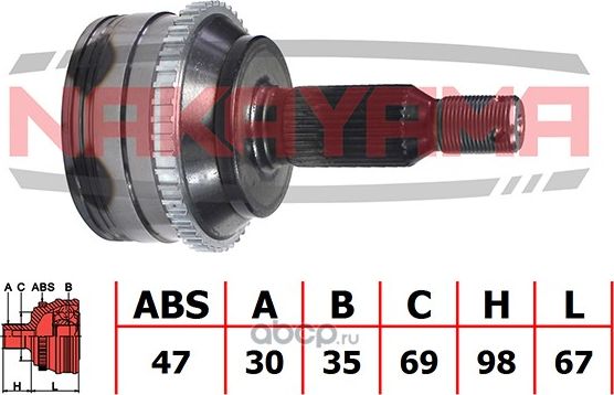 ШРУС внешн. к-кт MITSUBISHI L200 KB4T 05- (30x35x164.5x69 ABS 47) (Nakayama). Артикул NJ465NY