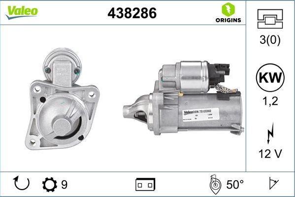 Стартер Valeo VALEO ORIGINS NEW OE TECHNOLOGY. Артикул 438286