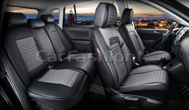 Чехлы универсальные каркасные CarFashion 5D Titan Plus на сидения авто, цвет Серый/Черный/Серый/Черный. Артикул 27241