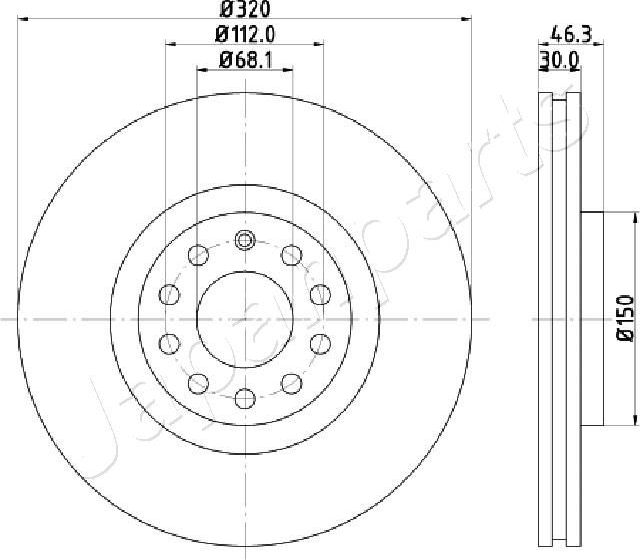 Тормозной диск Japanparts передний для Audi S6 II (C5) 1999-2005. Артикул DI-0909