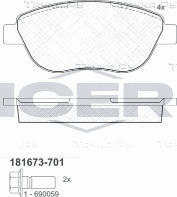Тормозные колодки Icer передние для Fiat Doblo I 2001-2015. Артикул 181673-701