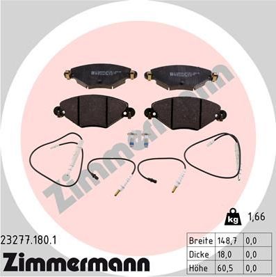 Тормозные колодки Zimmermann передние для Citroen C5 I 2001-2008. Артикул 23277.180.1