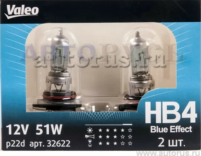 Лампа 12V HB4 P22d Blue Effect блистер (2шт.) VALEO. Артикул 032622