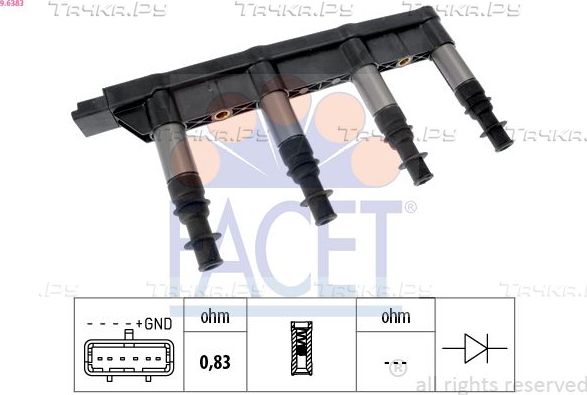 Катушка зажигания Facet Made in Italy - OE Equivalent для Citroen C2 2005-2009. Артикул 9.6383