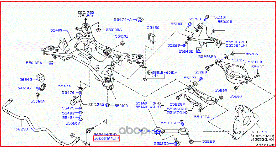 Стойка (тяга) стабилизатора Nissan. Артикул 54668EG03B