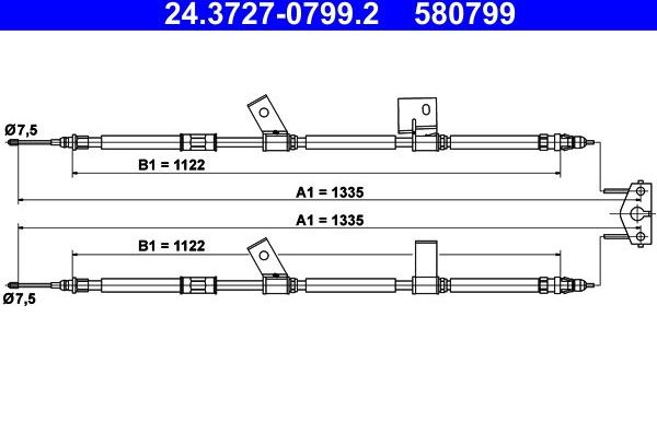 Трос ручника (тросик ручного тормоза) ATE. Артикул 24.3727-0799.2