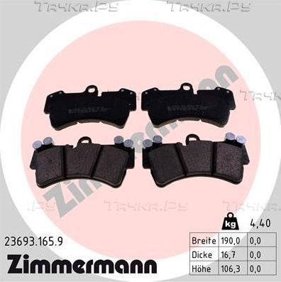 Тормозные колодки Zimmermann pb:z передние для Audi Q7 I (4L) 2006-2015. Артикул 23693.165.9