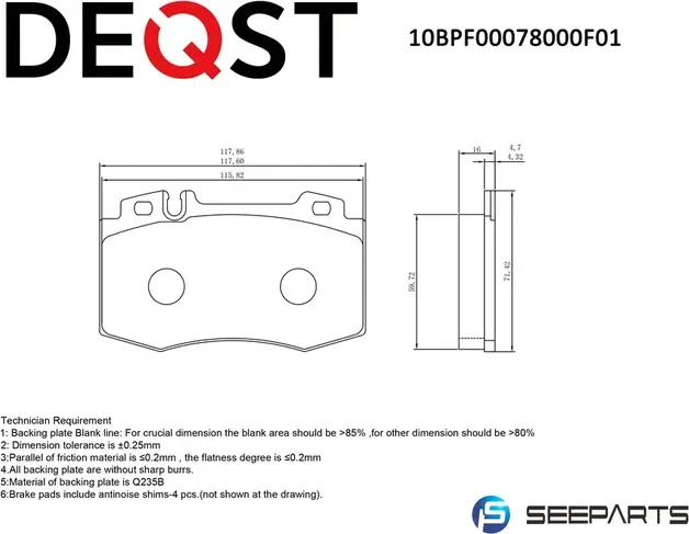Колодки тормозные (Deqst) Deqst. Артикул 10BPF00078000