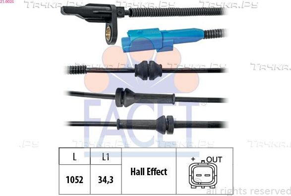 Датчик ABS Facet Made in Italy - OE Equivalent для Citroen C3 III 2016-2026. Артикул 21.0025