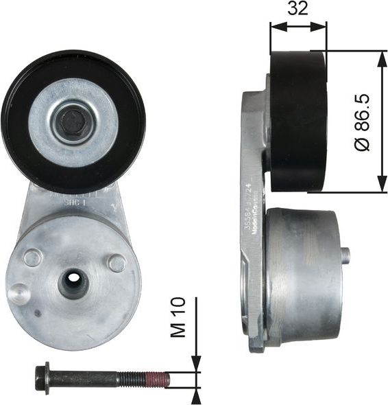 Натяжной ролик (натяжитель) приводного клинового зубчатого ремня Gates FleetRunner™. Артикул T38584