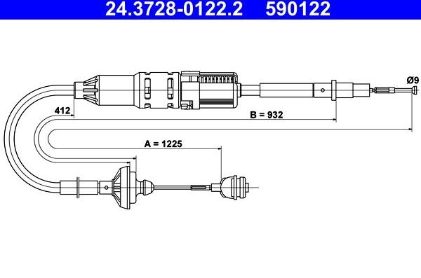 Трос сцепления ATE для Volkswagen Transporter T4 1990-2003. Артикул 24.3728-0122.2