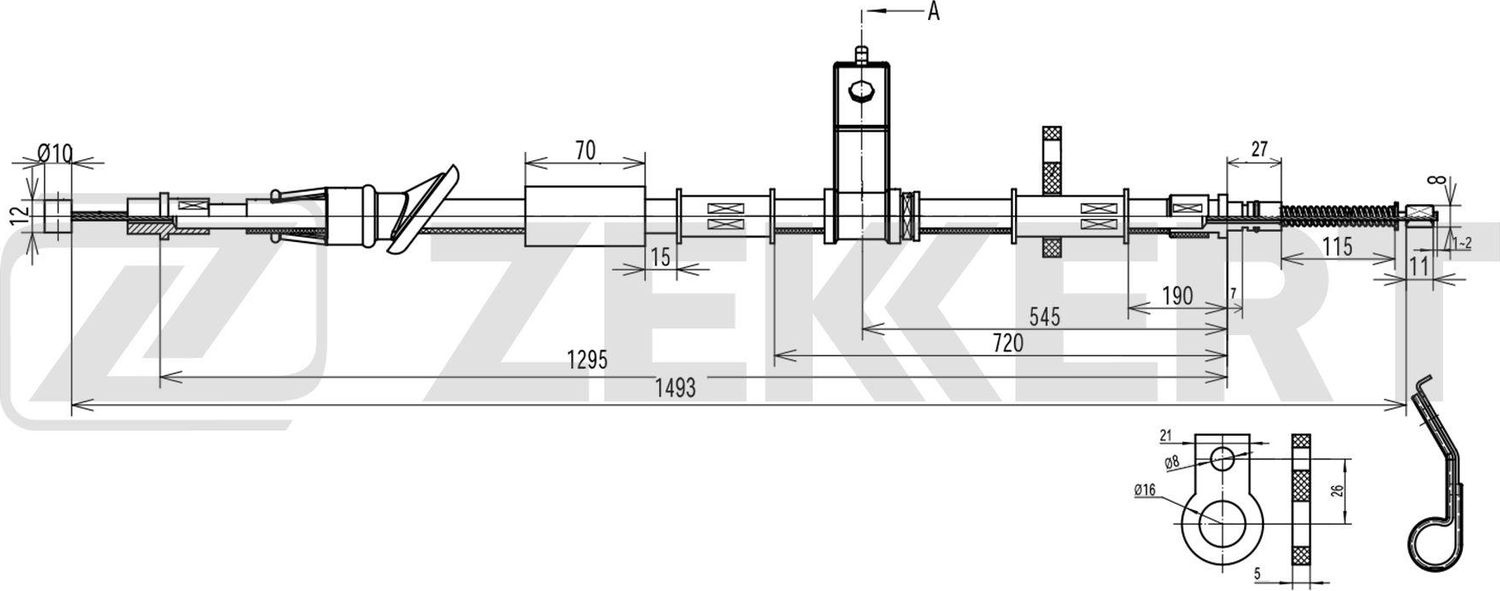 Трос ручника (тросик ручного тормоза) Zekkert. Артикул BZ-1425