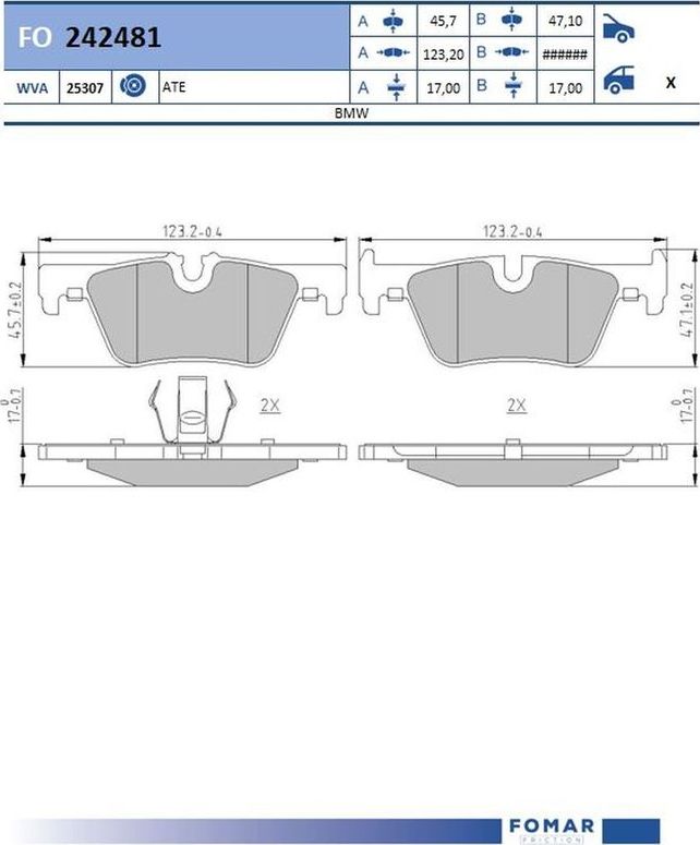 Тормозные колодки Fomar. Артикул FO 242481