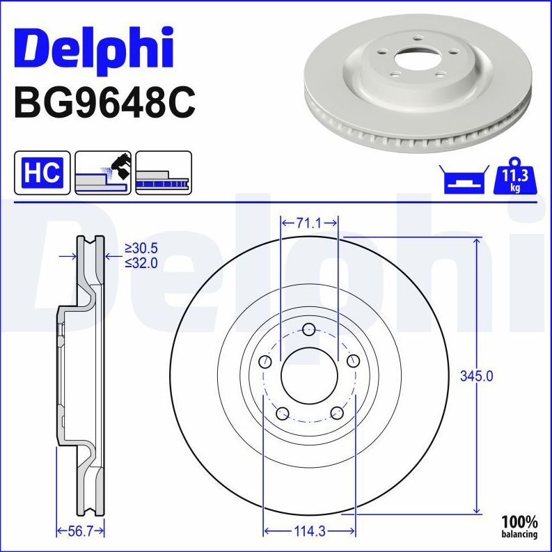 Тормозной диск Delphi. Артикул BG9648C