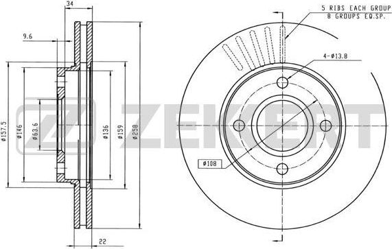 Тормозной диск Zekkert. Артикул BS-5222B