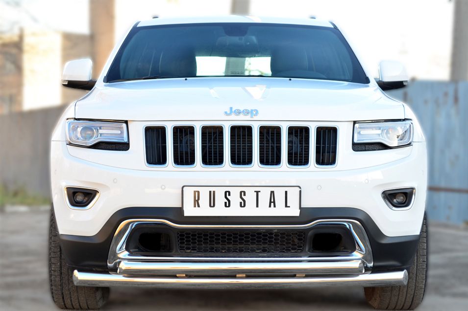 Защита RusStal переднего бампера d76 (дуга) d63 (дуга) для Jeep Grand Cherokee WK2 2013-2026. Артикул JGCZ-001526