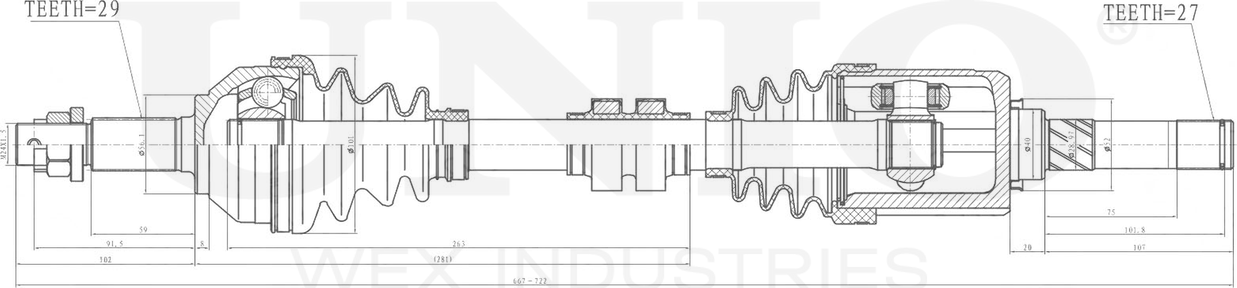 Вал приводной (Unio). Артикул CVJ-10132