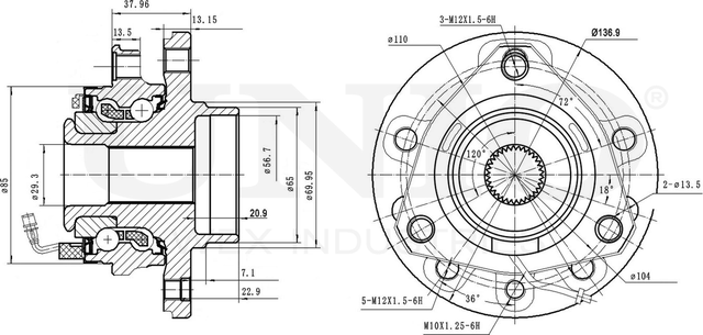 Ступица колеса с интегрированным подшипником (Unio). Артикул HUB-20003
