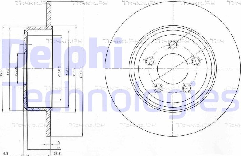 Тормозной диск Delphi задний для Lancia Thema II 2011-2014. Артикул BG4074